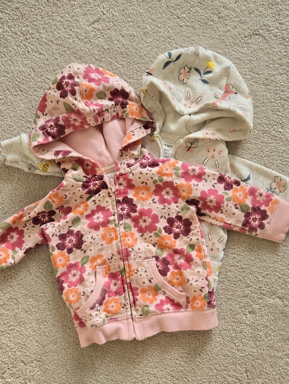 Carter's Bundle Of Floral Zip Hoodies, 6M, Pink and Light Gray